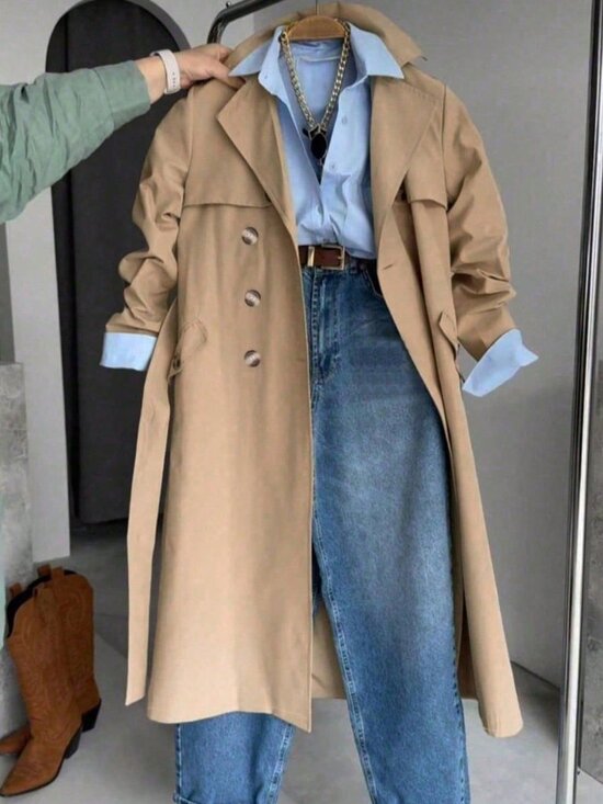 Jackets & Blazers - Khaki Casual Women's Trench Coat